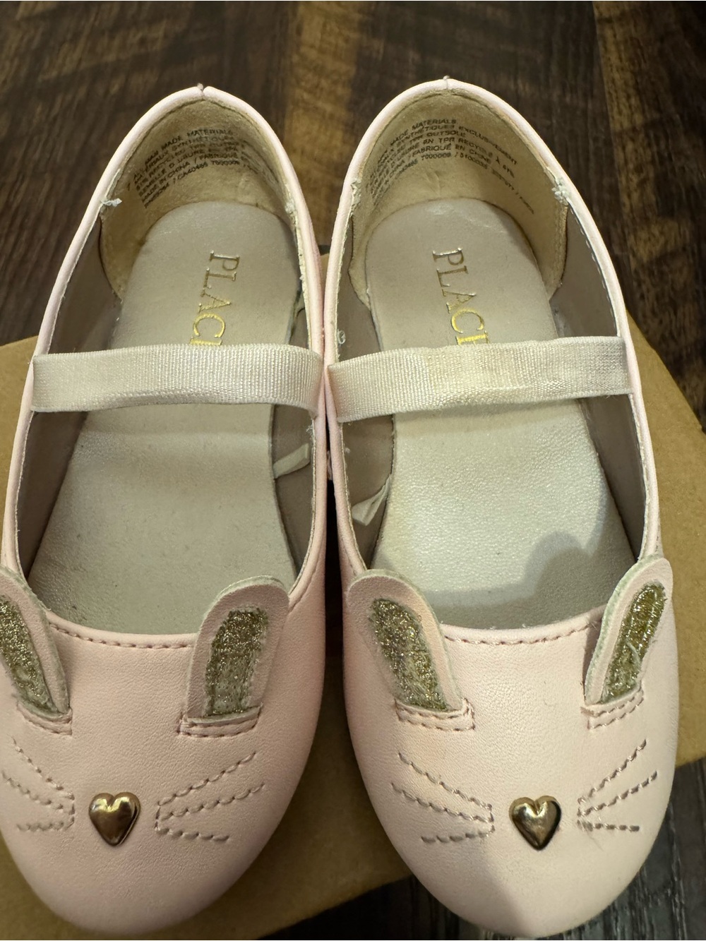 The Children's Place Light Pink Bunny Mary Janes with Gold Accents- Size 7